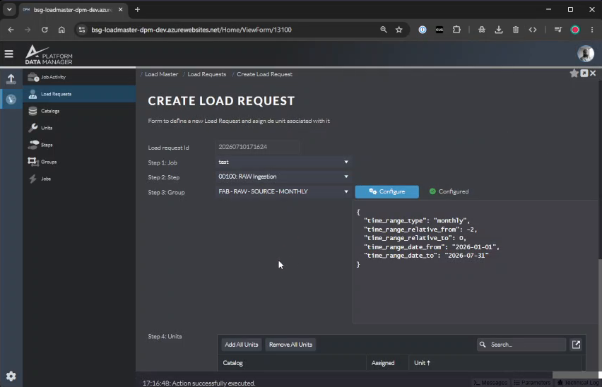 Vista del módulo Load Request de DPM