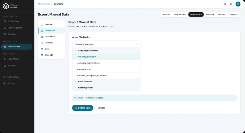 Export Manual Data — Neu